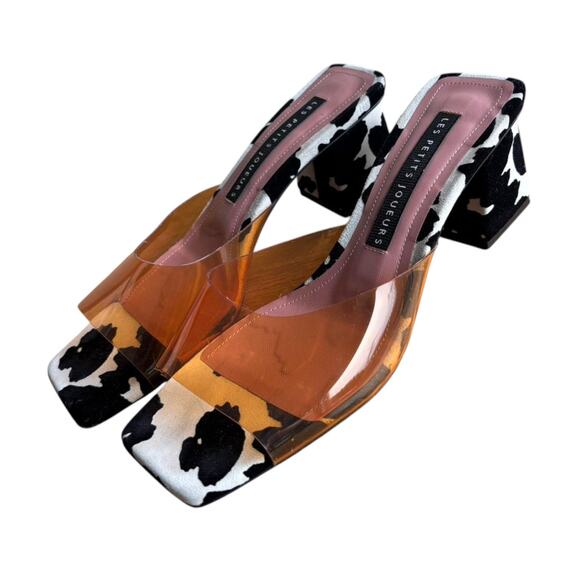 Les Petits Joueurs Fanny Orange PVC strap cow Print suede leather mules size 38 - Picture 5 of 16